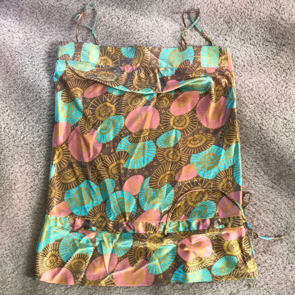 Multi color satin top with tie on the bottom